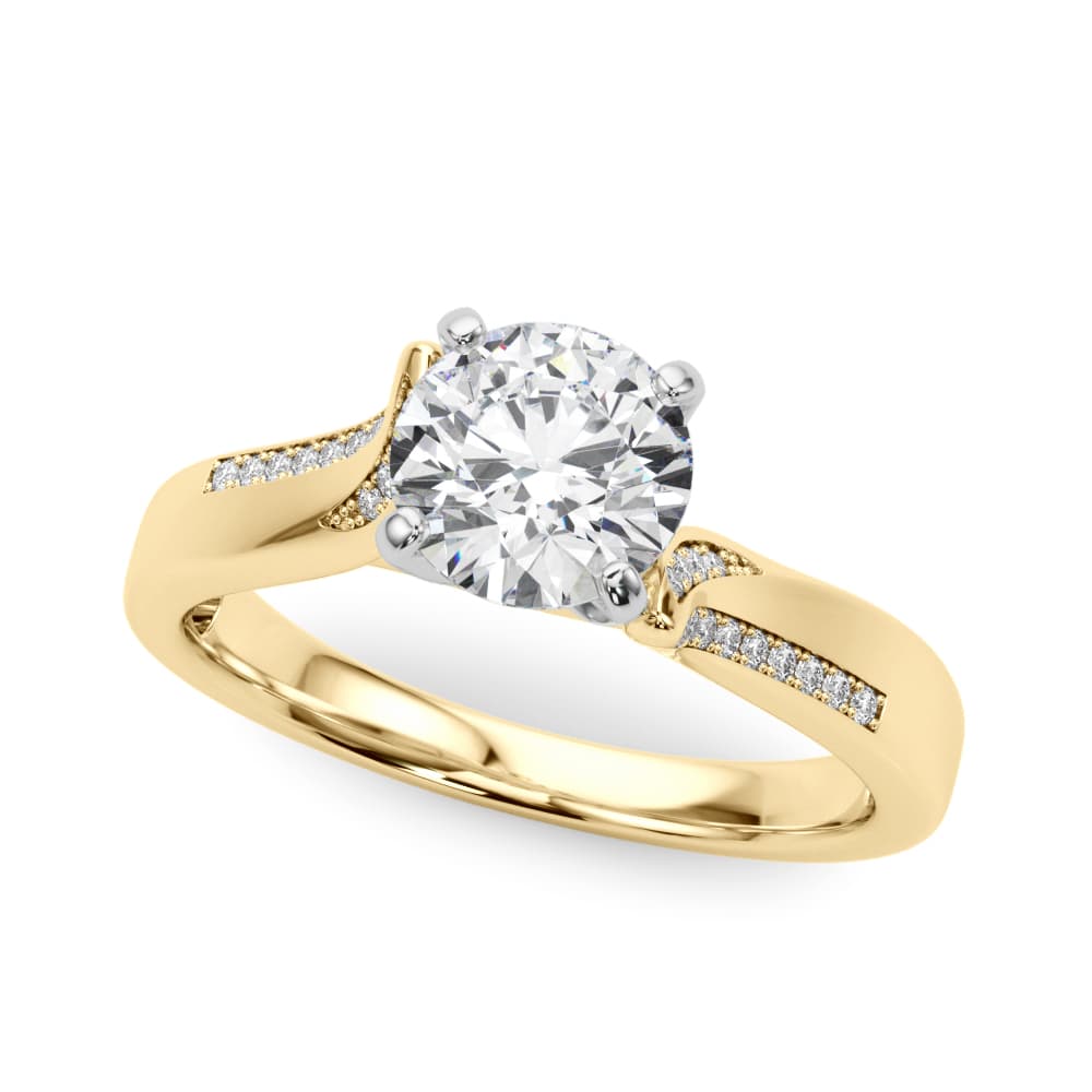 Solitaire Cathedral Engagement Ring, style 50859, Front view in yellow gold