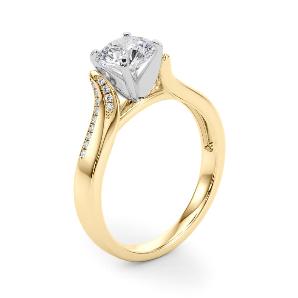 Solitaire Cathedral Engagement Ring, style 50859, Angle view in yellow gold