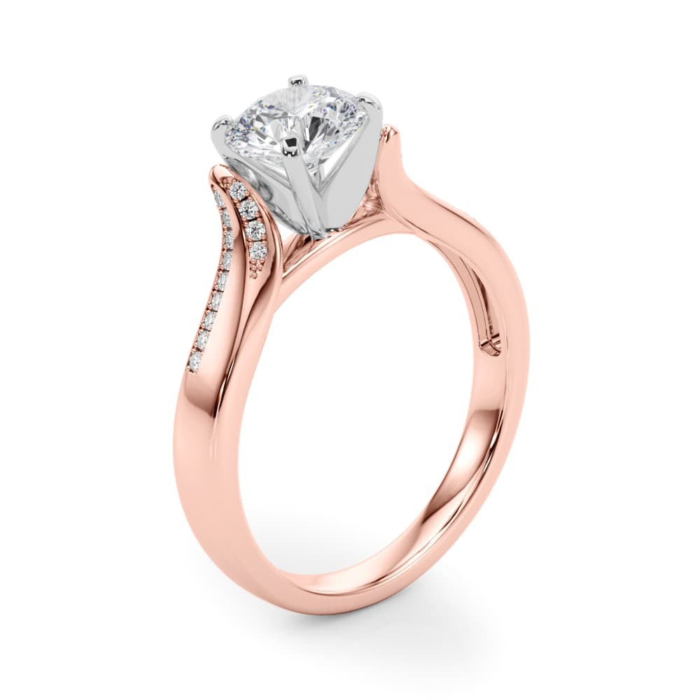 Solitaire Cathedral Engagement Ring, style 50859, Angle view in rose gold