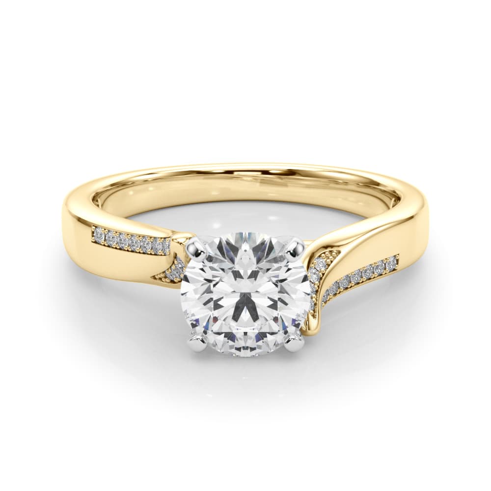 Solitaire Cathedral Engagement Ring, style 50859, On hand view in yellow gold