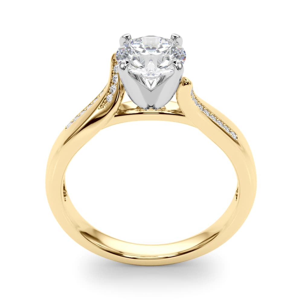 Solitaire Cathedral Engagement Ring, style 50859, Top view in yellow gold