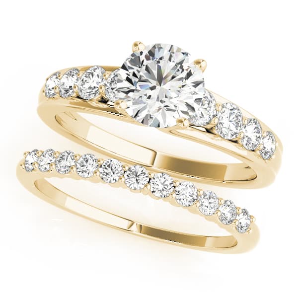 U-Prong Single Row Round Engagement Ring, style 50864, On hand view in yellow gold