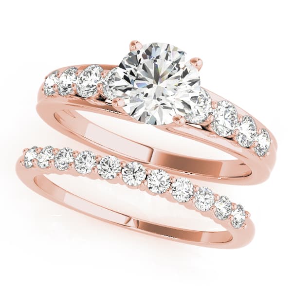 U-Prong Single Row Round Engagement Ring, style 50864, On hand view in rose gold