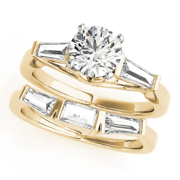 3-Stone Baguette & Round Engagement Ring, style 50865, On hand view in yellow gold