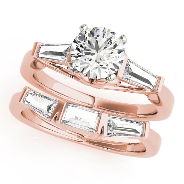 3-Stone Baguette & Round Engagement Ring, style 50865, On hand view in rose gold