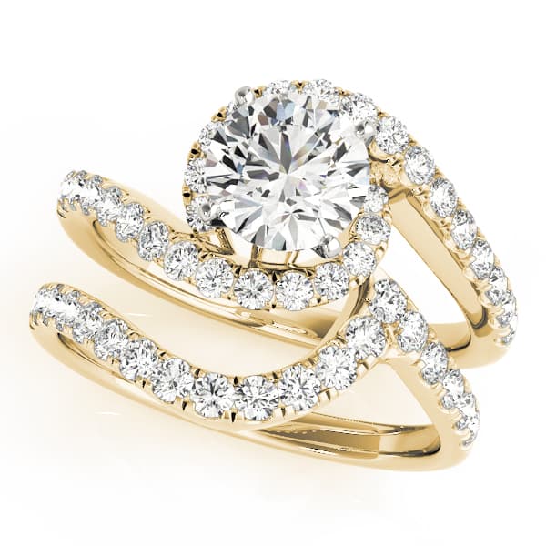 Bypass Prong Set Halo Engagement Ring, style 50866, On hand view in yellow gold