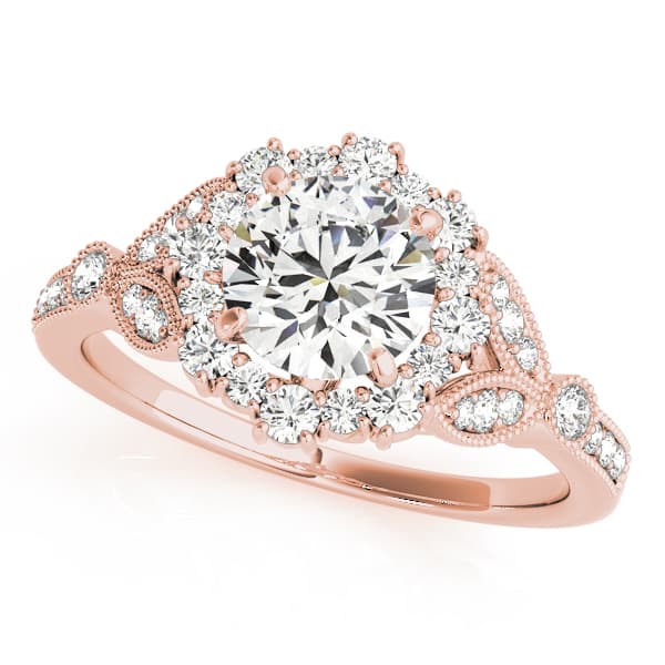 Round Halo Vintage-Inspired Engagement Ring, style 50868, Front view in rose gold