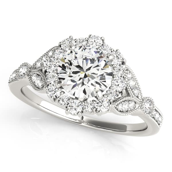 Round Halo Vintage-Inspired Engagement Ring — style 50868 in 10k White Gold