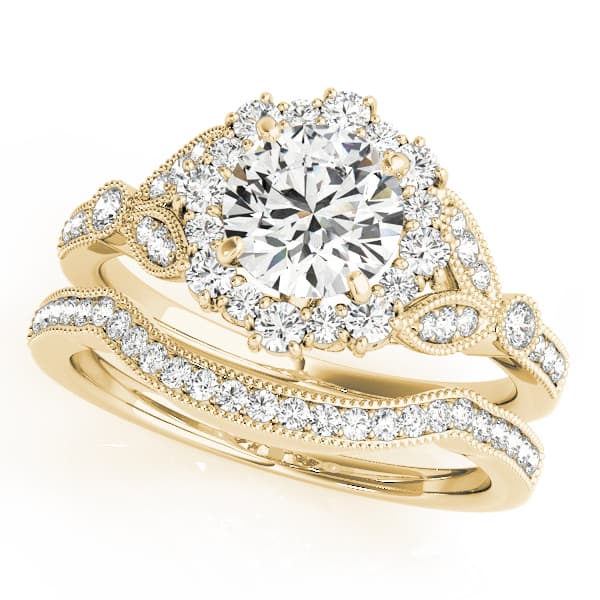 Round Halo Vintage-Inspired Engagement Ring, style 50868, On hand view in yellow gold