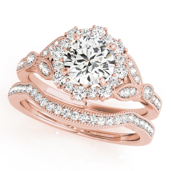 Round Halo Vintage-Inspired Engagement Ring, style 50868, On hand view in rose gold