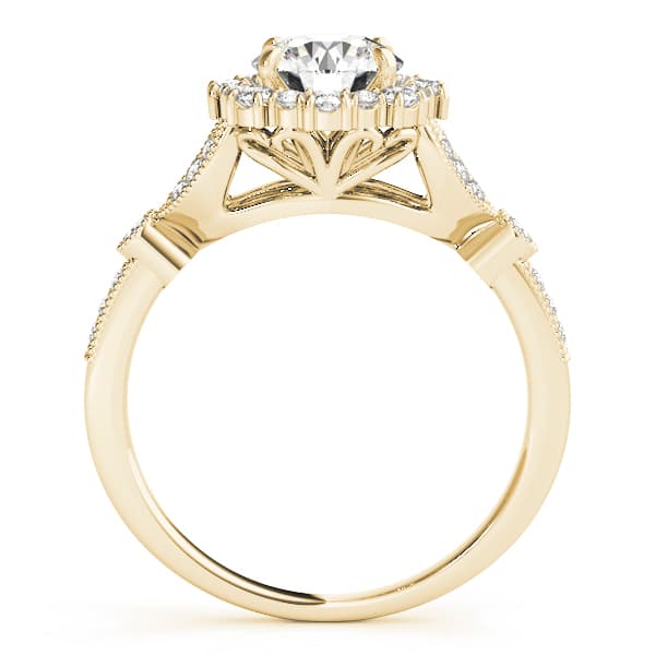 Round Halo Vintage-Inspired Engagement Ring, style 50868, Side view in yellow gold