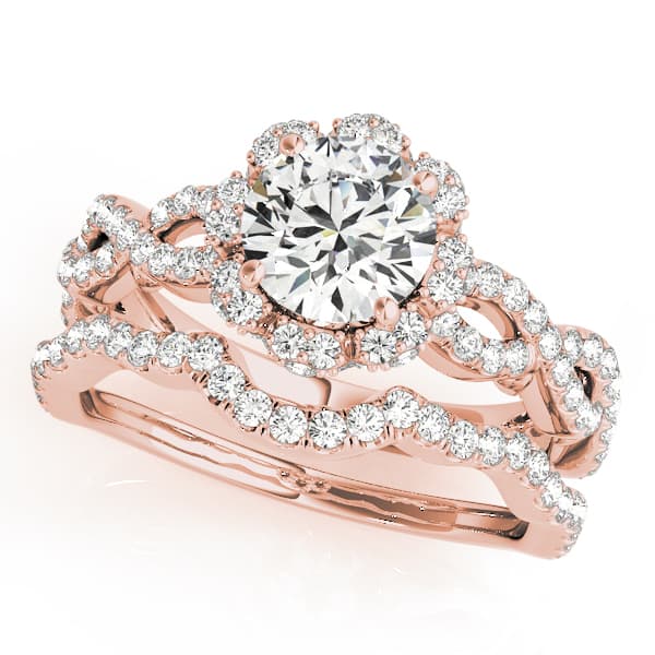 Twisted Shank Halo Engagement Ring, style 50870, On hand view in rose gold