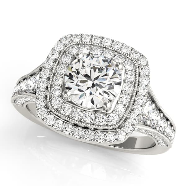 Vintage Inspired Double Halo Engagement Ring — style 50871 in 10k White Gold