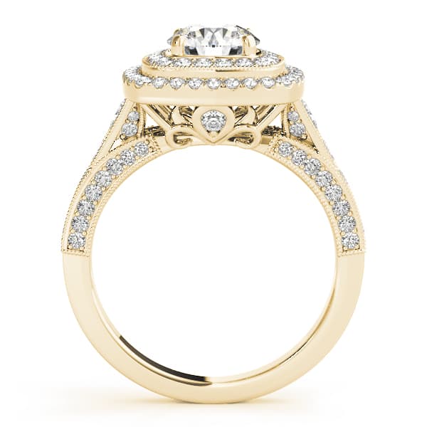 Antique Double Halo Milgrain Engagement Ring, style 50871, Side view in yellow gold