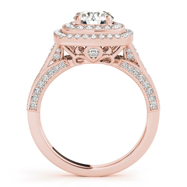 Antique Double Halo Milgrain Engagement Ring, style 50871, Side view in rose gold