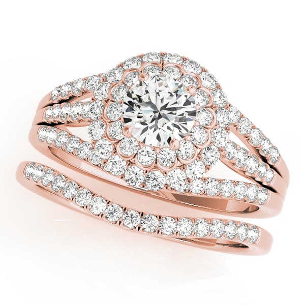 Vintage Multi-Row Double Halo Engagement Ring, style 50872, On hand view in rose gold