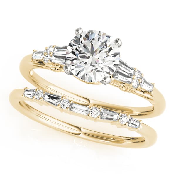 Tapered Baguette Engagement Ring, style 50873, On hand view in yellow gold