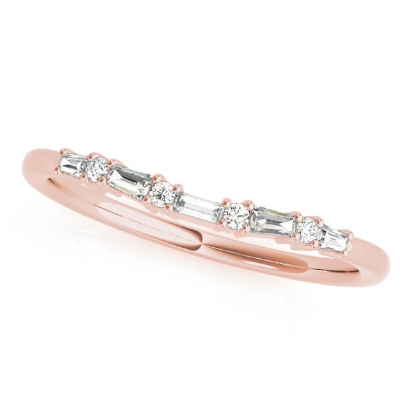 Alternating Round & Fancy Shape Baguette Wedding Rings (0.2 ct. tw.), Front view in rose gold
