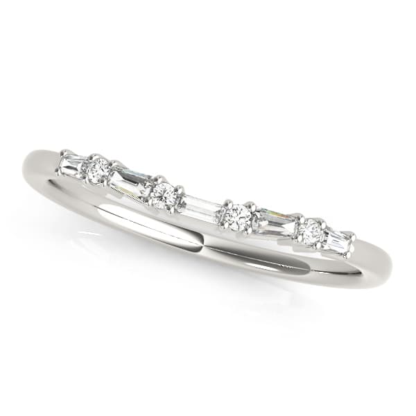 Alternating Round & Fancy Shape Baguette Wedding Rings — View 1