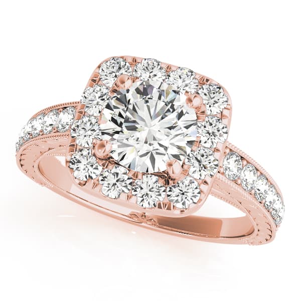 Vintage-Inspired Halo Engagement Ring, style 50875, Front view in rose gold