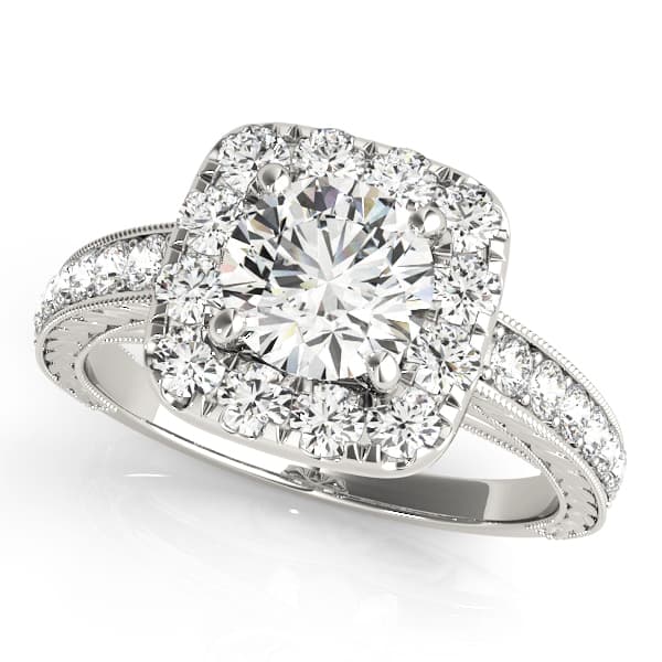 Vintage-Inspired Halo Engagement Ring — style 50875 in 10k White Gold