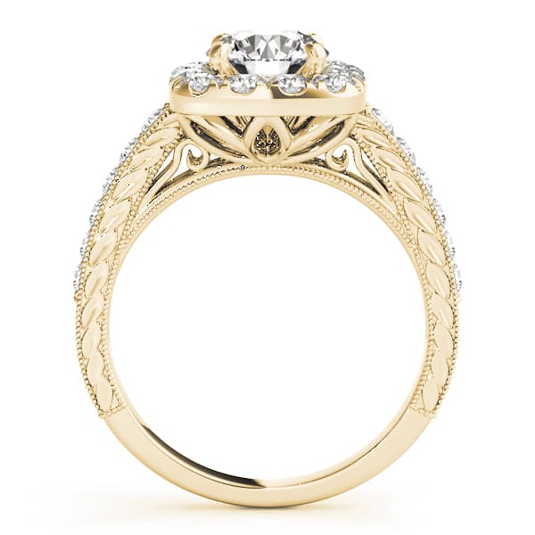 Vintage-Inspired Halo Engagement Ring, style 50875, Side view in yellow gold
