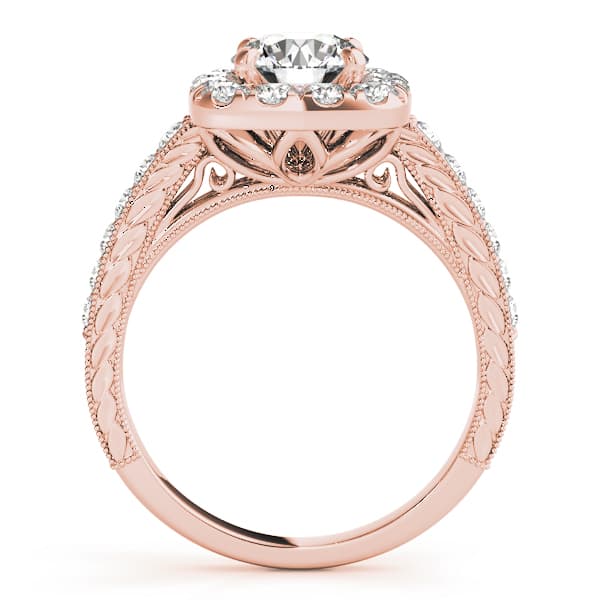 Vintage-Inspired Halo Engagement Ring, style 50875, Side view in rose gold
