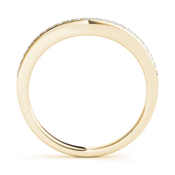 Single Row Prong Set Curved Wedding Band (0.09 ct. tw.), Side view in yellow gold