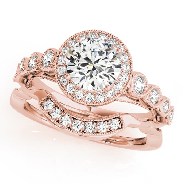 Vintage Infinity Milgrain Halo Engagement Ring, style 50878, On hand view in rose gold
