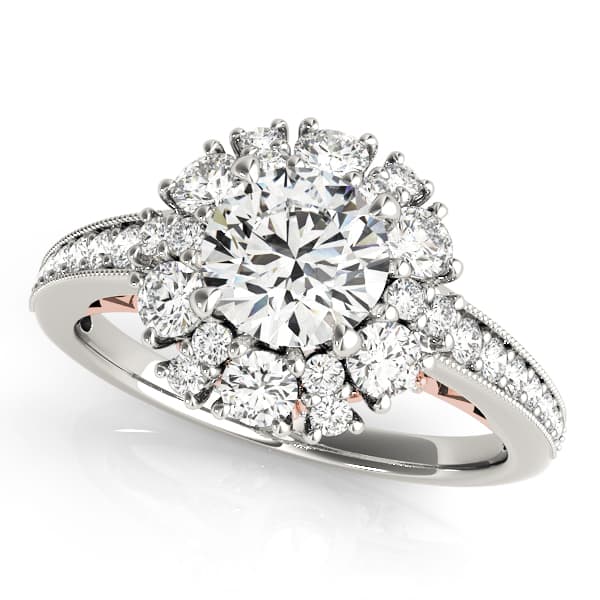 Antique Style Halo Engagement Ring, style 50879, Front view in rose gold