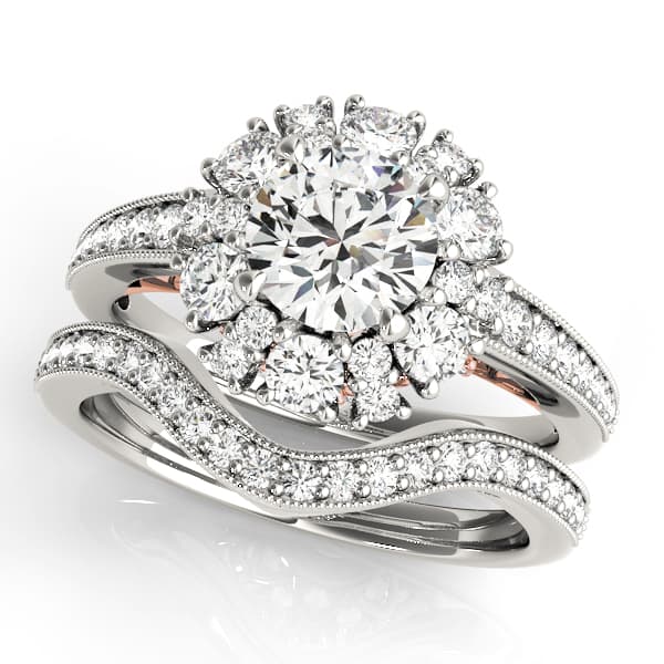 Antique Style Halo Engagement Ring, style 50879, On hand view in rose gold