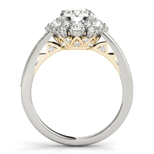 Antique Style Halo Engagement Ring, style 50879, Side view in yellow gold