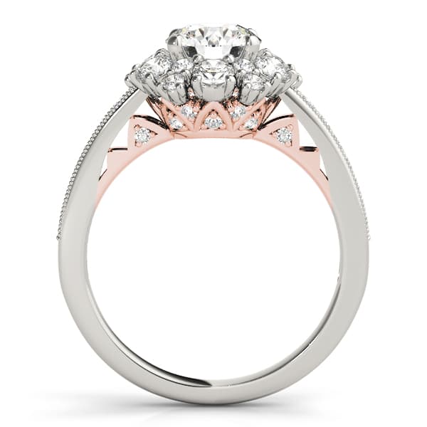 Antique Style Halo Engagement Ring, style 50879, Side view in rose gold