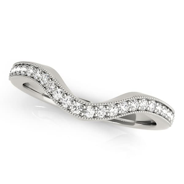 Single Row Prong Set Milgrain Curved Wedding Band — View 1