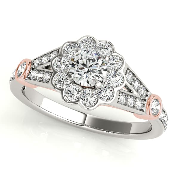 Flower Halo Split Shank Engagement Ring, style 50880, Front view in rose gold