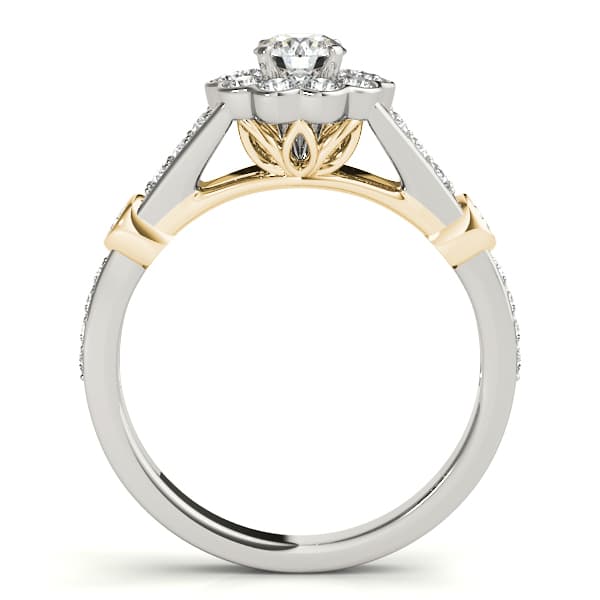Flower Halo Split Shank Engagement Ring, style 50880, Side view in yellow gold