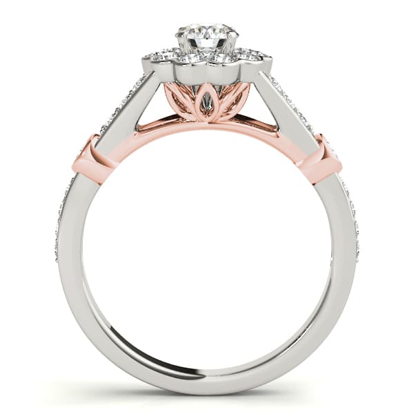 Flower Halo Split Shank Engagement Ring, style 50880, Side view in rose gold