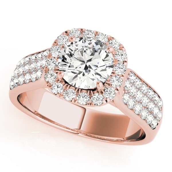 Multi-Row Pavé Halo Engagement Ring, style 50884, Front view in rose gold