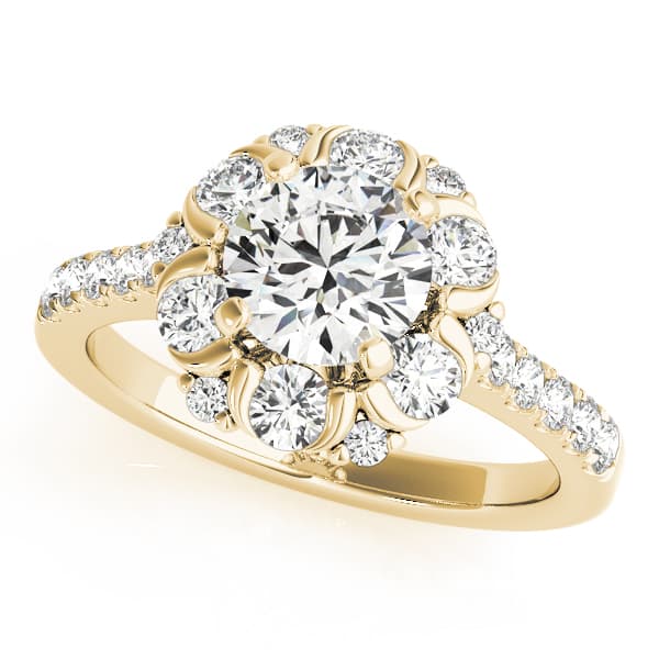 Flower Shape Halo Engagement Ring, style 50885, Front view in yellow gold