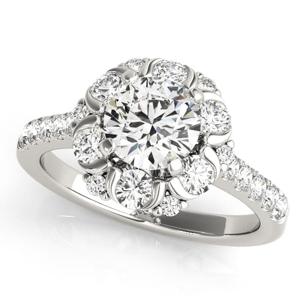 Flower Shape Halo Engagement Ring — style 50885 in 10k White Gold