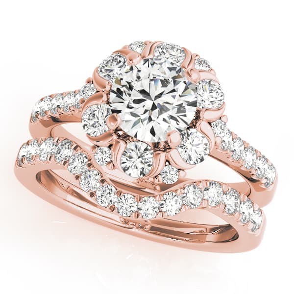Flower Shape Halo Engagement Ring, style 50885, On hand view in rose gold