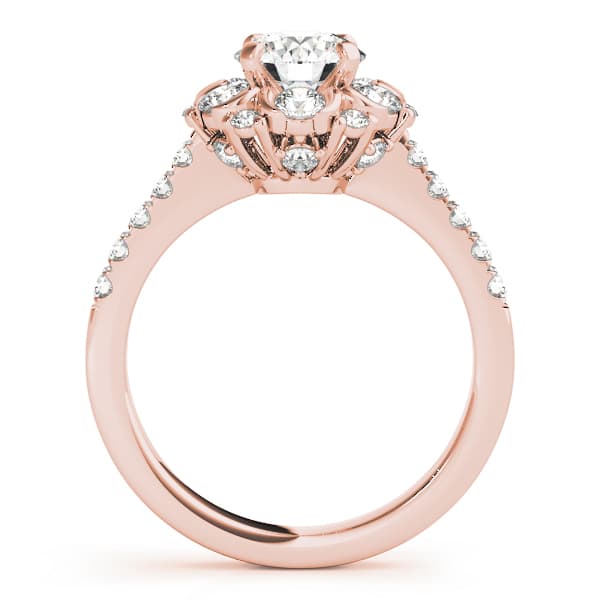 Flower Shape Halo Engagement Ring, style 50885, Side view in rose gold