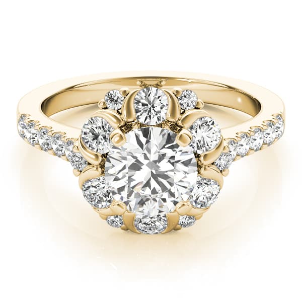 Flower Shape Halo Engagement Ring, style 50885, Top view in yellow gold