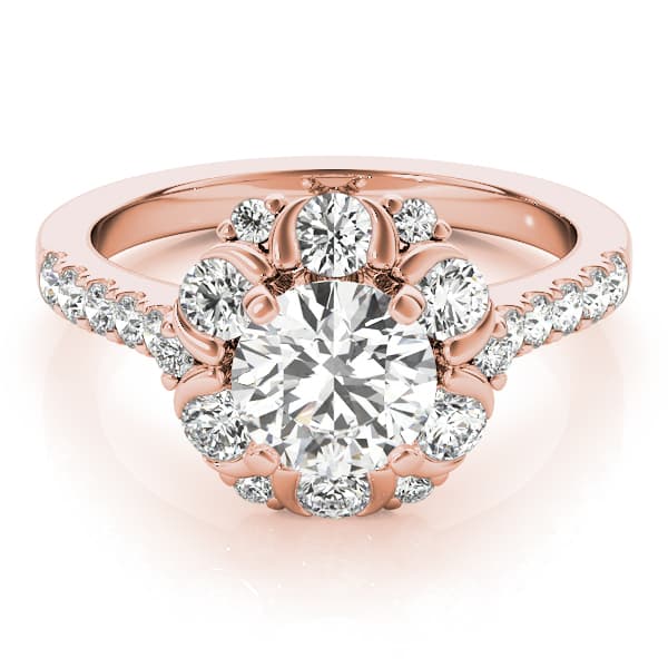 Flower Shape Halo Engagement Ring, style 50885, Top view in rose gold