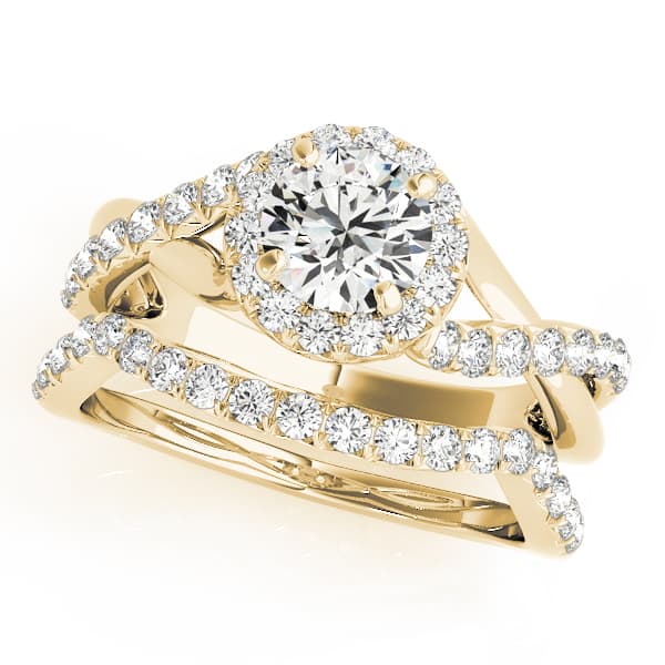 Bypass Twisted Shank Halo Engagement Ring, style 50886, On hand view in yellow gold