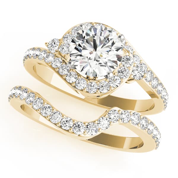 Bypass Halo Engagement Ring, style 50888, On hand view in yellow gold