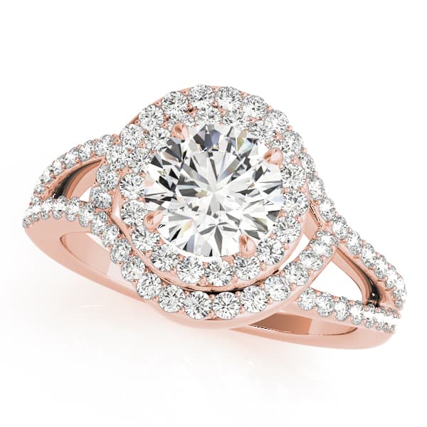 Double Row Split Shank Halo Engagement Ring, style 50890, Front view in rose gold