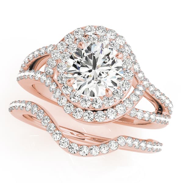 Double Row Split Shank Halo Engagement Ring, style 50890, On hand view in rose gold