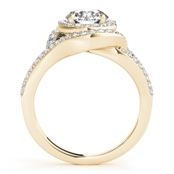 Double Row Split Shank Halo Engagement Ring, style 50890, Side view in yellow gold