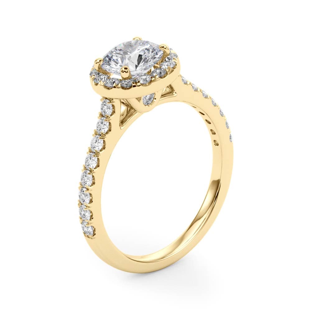 Round Halo Engagement Ring, style 50891, Angle view in yellow gold
